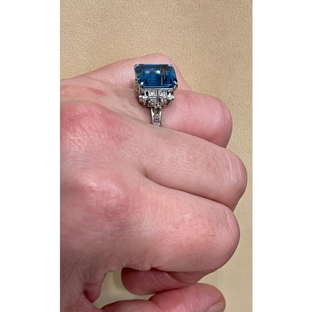 5.8 Carat Finest Blue Topaz Diamond Platinum Ring Estate For Sale - Image 11 of 18