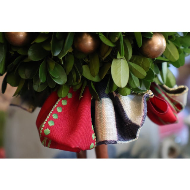 MacKenzie-Childs Courtly Check Holiday Boxwood Topiary Trees With Gold Accents — A Pair For Sale - Image 9 of 18