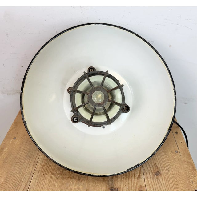 Black Enamel and Cast Iron Industrial Cage Pendant Light from Elektrosvit, 1960s For Sale - Image 14 of 18