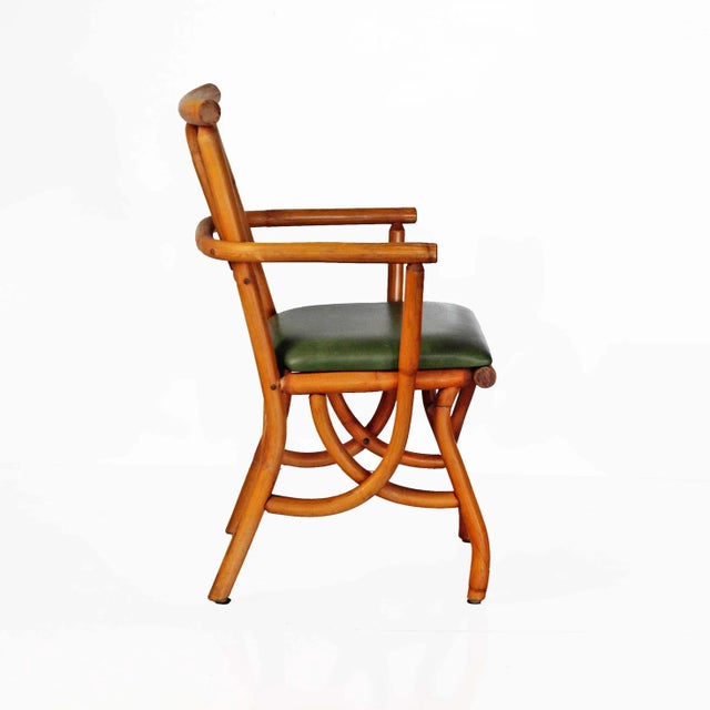 Rustic Rattan Armchair With Caned Backrest For Sale - Image 3 of 5