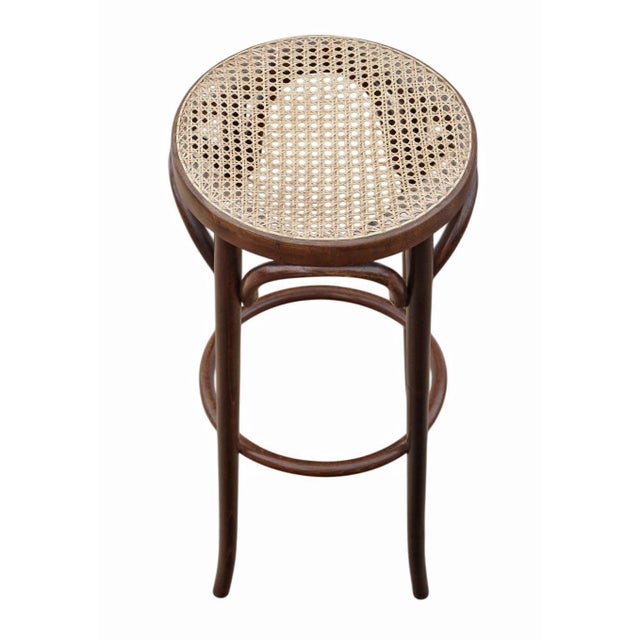 1920s Antique Bentwood High Tall Stool with Cane Seat, 1925 For Sale - Image 5 of 6