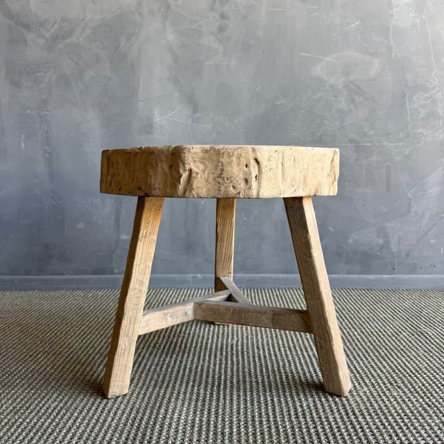 Mid-Century Modern Vintage Elm Wood Chop Block Table For Sale - Image 3 of 8