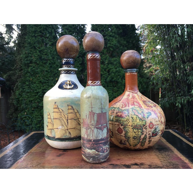 Vintage Leather Wrapped Nautical Italian Decanter Bottles ...
