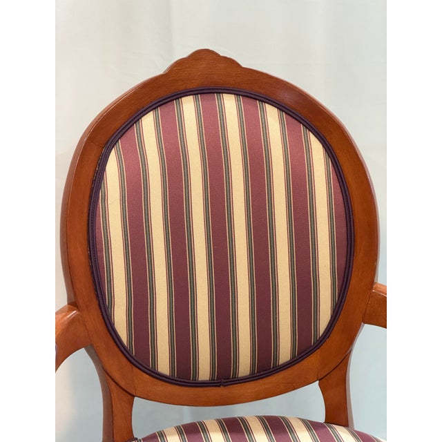 Late 20th Century Louis XVI Style Oval Back Striped Upholstered Armchair For Sale In New York - Image 6 of 10