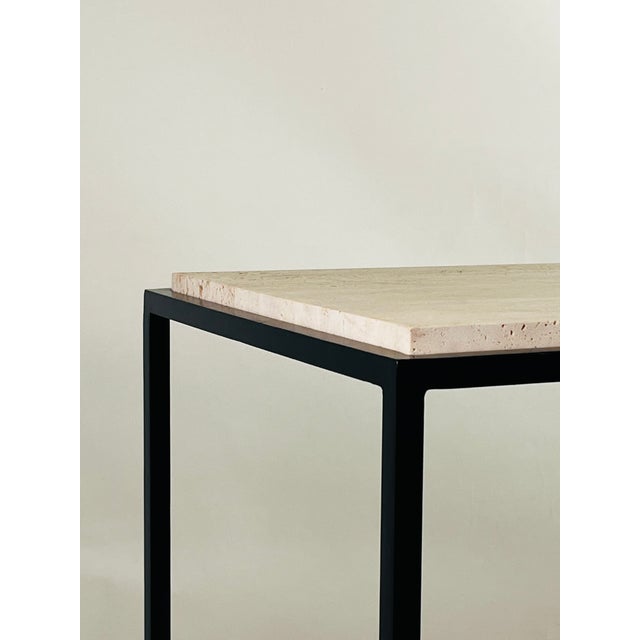 Metal Pair of Large 'Diagramme' Travertine Consoles By Design Frères For Sale - Image 7 of 7