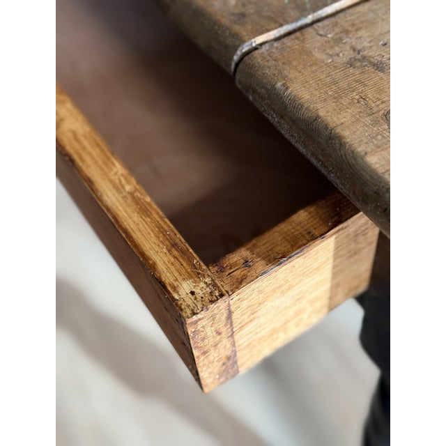 Brown Antique English Pine Table with Drawer For Sale - Image 8 of 9