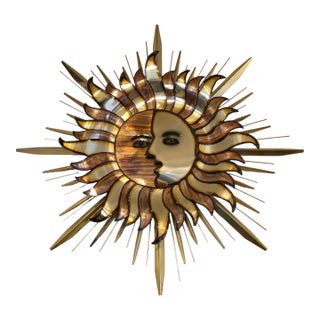 Vintage MCM Brutalist Metall Brass Wall Sculpture by Curtis Jere "Sun and Moon" For Sale