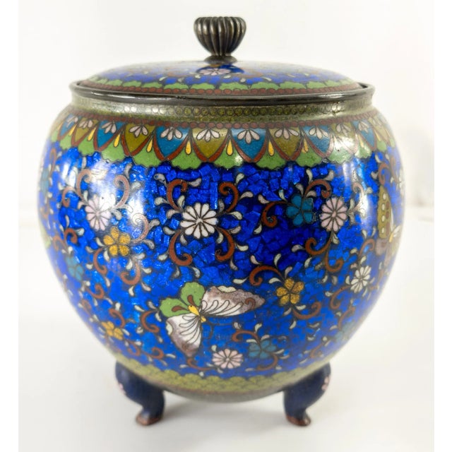 19th Century Japanese Cloisonne Enameled Potpourri Vase With Butterflies For Sale - Image 13 of 13