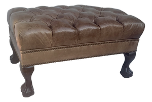 Chesterfield Button-Tufted Brown Leather Ottoman in the Style of Ralph Lauren