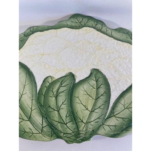 1970s 1970s Italian Green and White Majolica Cauliflower Trivet Wall Decor For Sale - Image 5 of 12