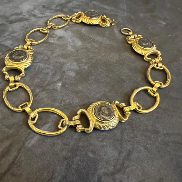 2000 - 2009 21st Century Bulgari Style Costume Jewelry Italian Brass and Monete Necklace For Sale - Image 5 of 12