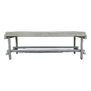 Currey & Co. Organic Modern Gray Faux Bois Indoor/Outdoor Luzon Bench For Sale