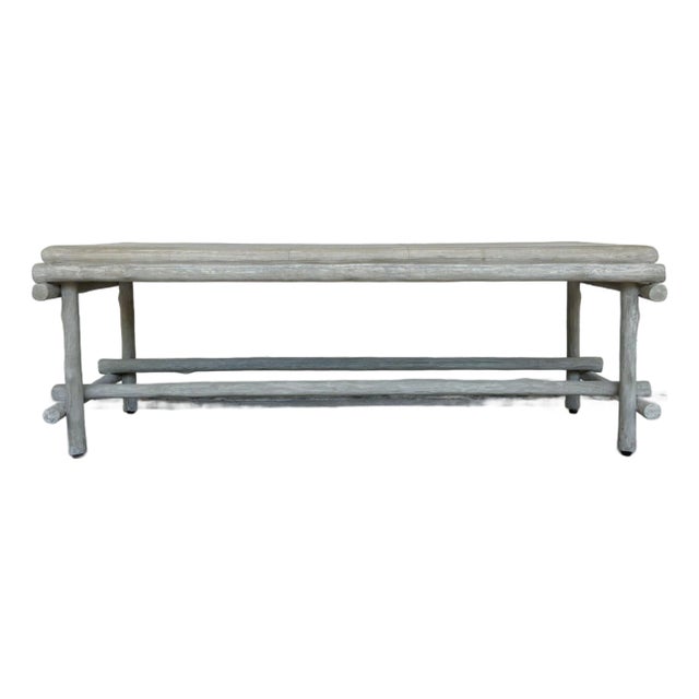 Currey & Co. Organic Modern Gray Faux Bois Indoor/Outdoor Luzon Bench For Sale
