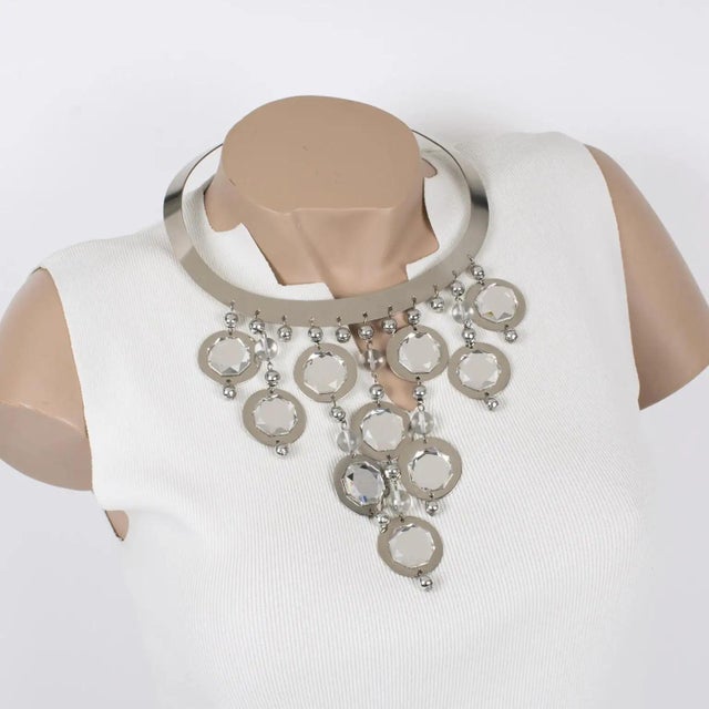 Louis Feraud Paris designed this spectacular sculptural Space Age collar pendant necklace. The rare necklace features a...