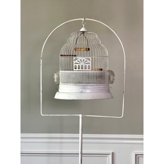 Art Deco Art Deco Period White Painted Metal Birdcage With Stand For Sale - Image 3 of 16
