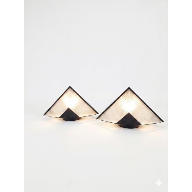 Vintage Pyramid Table Lamp with Ribbed Glass and Metal Base, 1980s For Sale - Image 4 of 4