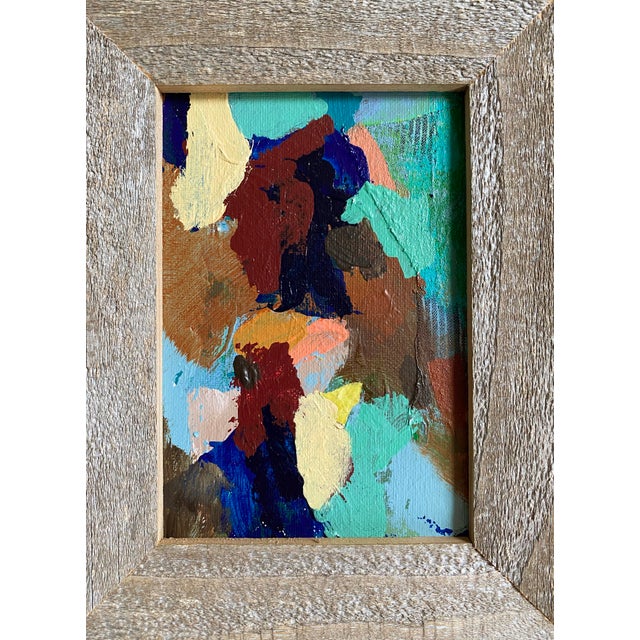 Wood Curated Set of 3 Mini Paintings With Rustic Wood Frames For Sale - Image 7 of 7
