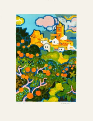 1980s Guy Charon Orange Trees Lithograph