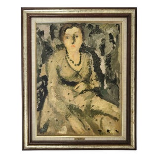 André Julien Prina, Jeune Femme Assise au Collier de Perles, Oil on Canvas, Framed For Sale
