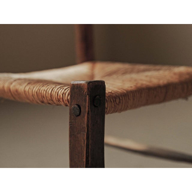 French Folk Art Wood and Rush Chair, 1900s For Sale - Image 6 of 14