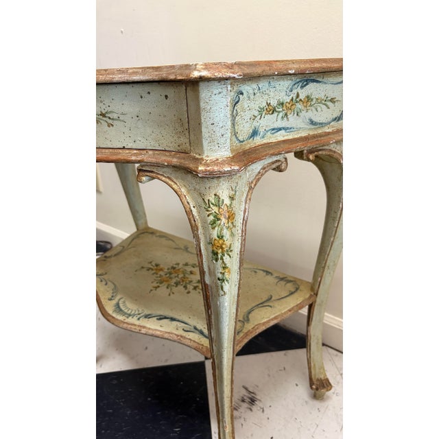 Baby Blue Early 20th Century Venetian Hand-Painted Side Table - Louis XV Style For Sale - Image 8 of 11