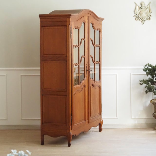 French Style Oak Display Cabinet with Glass Front For Sale - Image 12 of 12