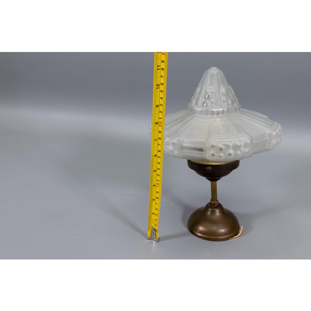 Art Deco French Frosted White Glass and Brass Ceiling Light, 1930s For Sale - Image 18 of 18