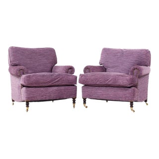 George Smith Contemporary Down Filled Purple Velvet Chairs - Pair For Sale