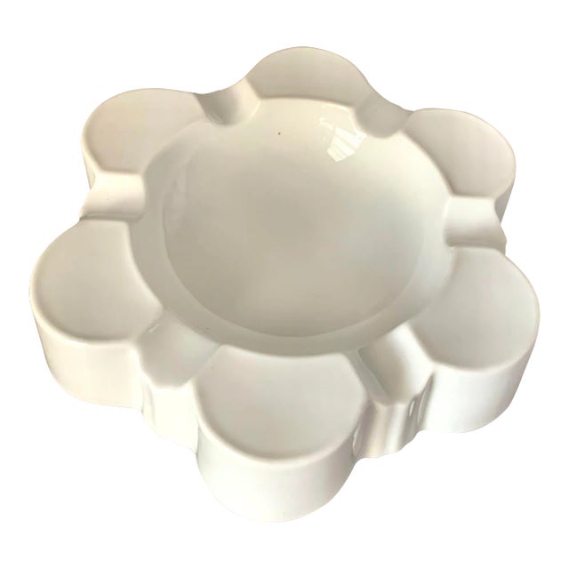 Vintage Large White Blanc De Chine Porcelain Flower Shape Ashtray / Candy Dish From Europe For Sale