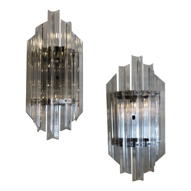 Vintage Hollywood Regency Chrome and Lucite Lucite Wall Light Sconces - A Pair For Sale