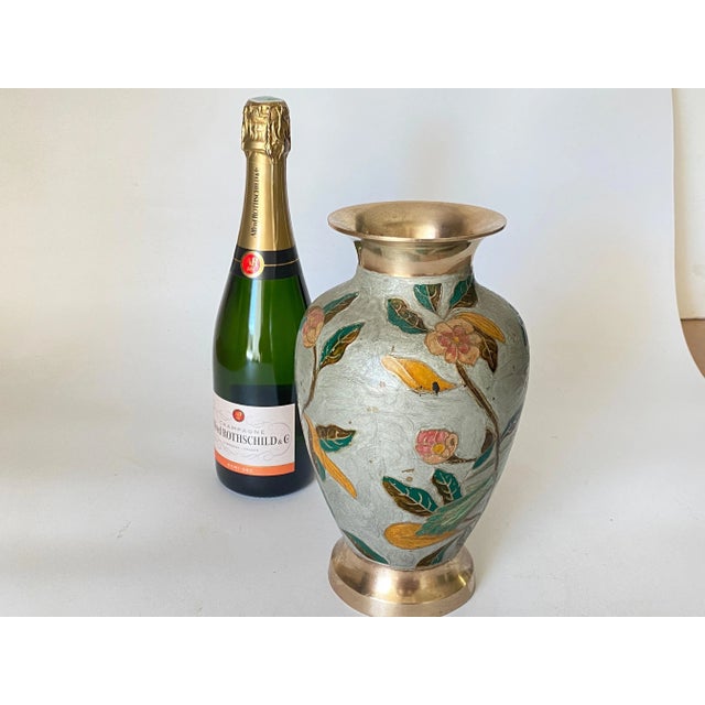 20th Century Art Deco Cloisoné Vase with Colored Flowers Pattern, France, 1940s For Sale - Image 9 of 10