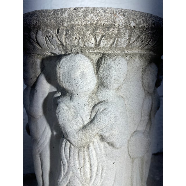 Cream 18th C English Concrete Plant Stand With Classic Decorative Figures For Sale - Image 8 of 8