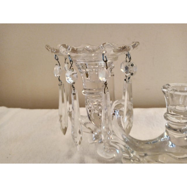 Vintage 1930's Fostoria 3 Candle Glass Candelabra with Prisms. Beautiful ornate candelabra in excellent vintage condition....