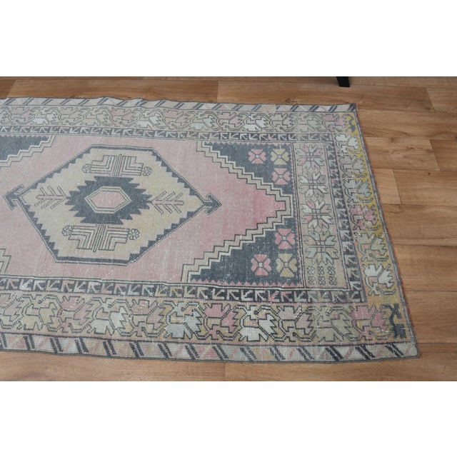 1970s Vintage Handmade Wool Cotton Turkish Pink Runner Rug For Sale - Image 9 of 10
