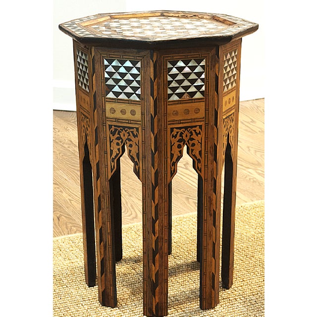 Antique Moroccan Side Table With Shell and Wood Inlay For Sale - Image 4 of 11