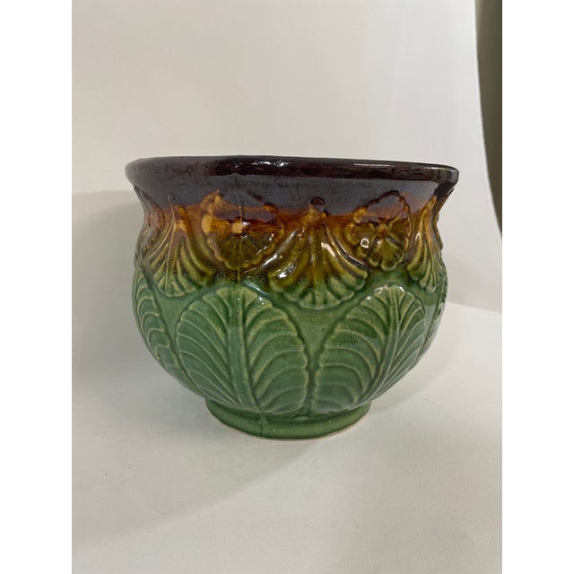 Ceramic Early 1900s Weller Art Pottery Majolica Cachepot Planter For Sale - Image 7 of 13
