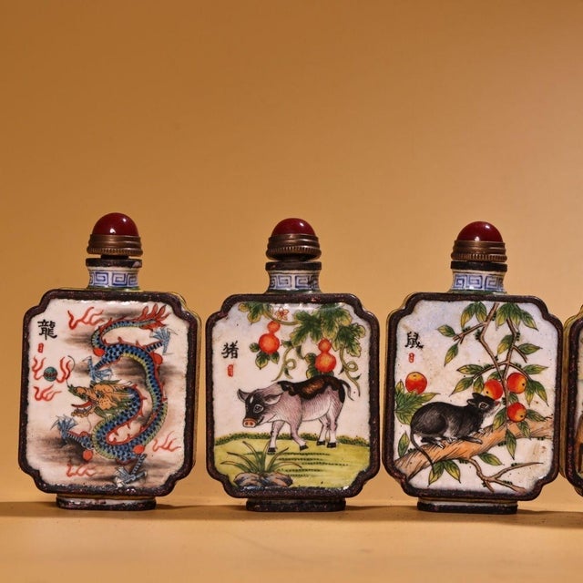 Set of 6 Antique Cloisonné Enamel Zodiac Snuff Bottles, 480g Total, 12 Designs For Sale In Los Angeles - Image 6 of 10