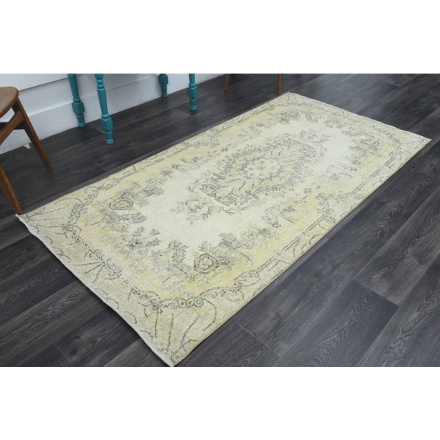 1970s Vintage Handmade Wool Cotton Yellow Area Rug For Sale - Image 9 of 11