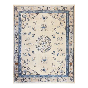 Room Size Ivory and Blue Color Classic Design Antique Chinese Peking Rug