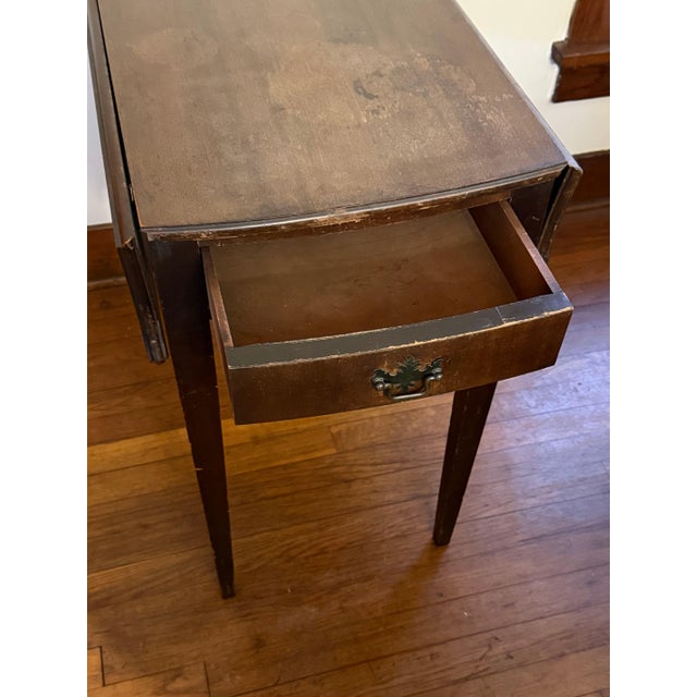 Vintage Brown Wood Versatile Drop Leaf 1 Drawer End Table For Sale - Image 4 of 13