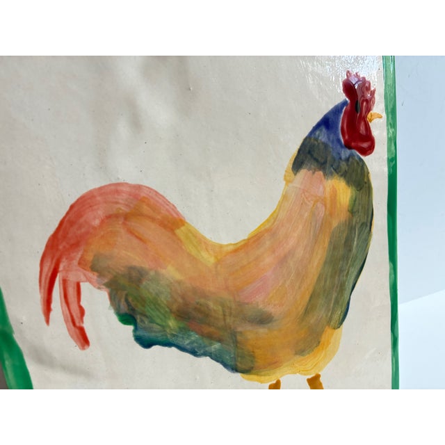 Late 20th Century Napa Artist Sherman Nobleman Fine Art Hand Painted Rooster on Ceramic – 9.5" X 12" For Sale - Image 9 of 11