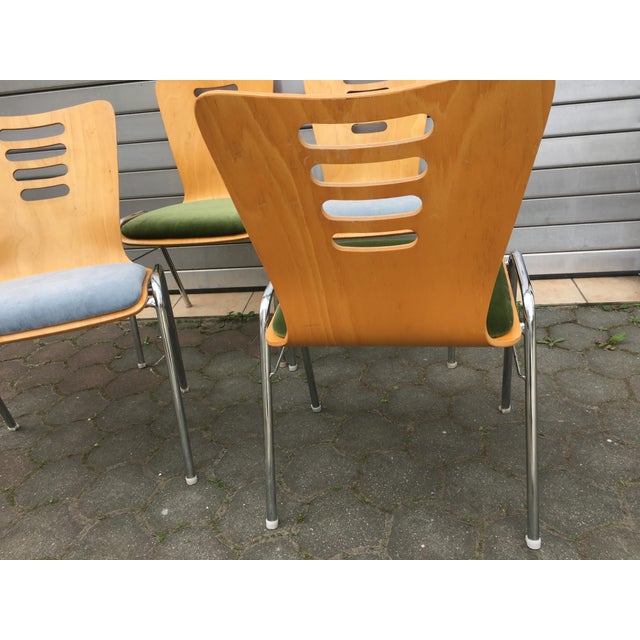 Stackable Metal and Wood Chairs, 1990s, Set of 4 For Sale - Image 9 of 16