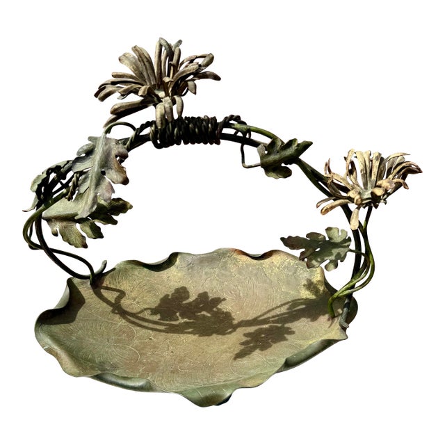 Large 16 1/2” Fine Antique Cold Painted All Bronze Basket For Sale