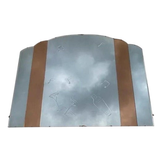 Large French Art Deco Amber Peach Bevelled Wall Mirror, 1930s For Sale