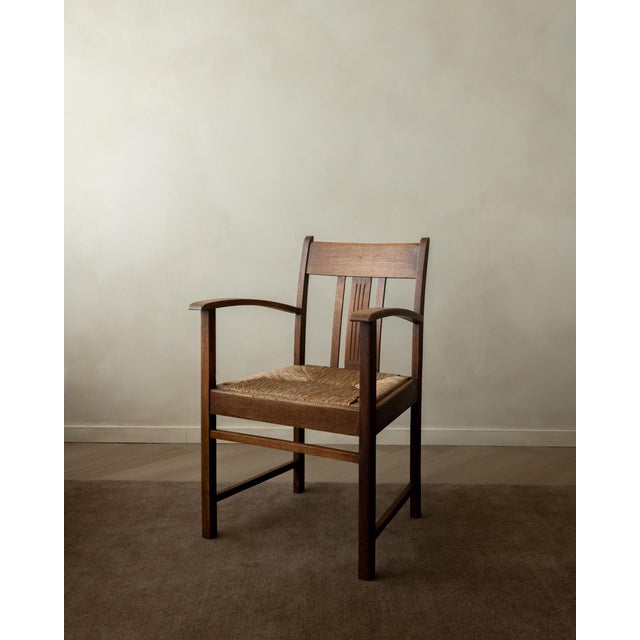 Dutch Art Deco Oak and Rush Armchair, 1920s For Sale - Image 17 of 17