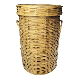 Vintage Wicker Laundry Hamper With Lid Natural Woven Rattan Tall Storage Basket For Sale
