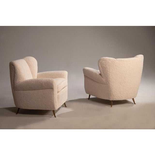 Armchairs in Ivory Fabric with Brass Feet, 1940s, Set of 2 For Sale - Image 11 of 18