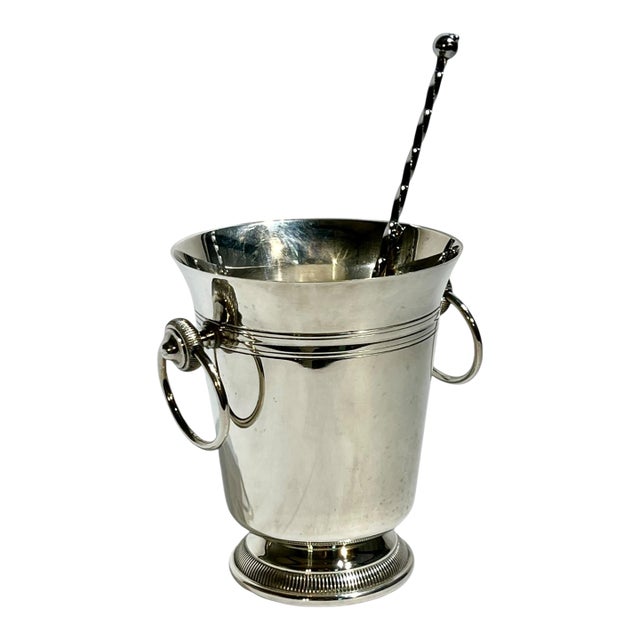 Vintage French Art Deco Silver Plate Ice Bucket With Ice Spoon For Sale