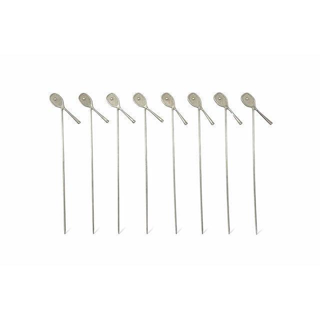 Vintage Sterling Silver Tennis Racket Cocktail Picks - Set of 8 For Sale - Image 10 of 10
