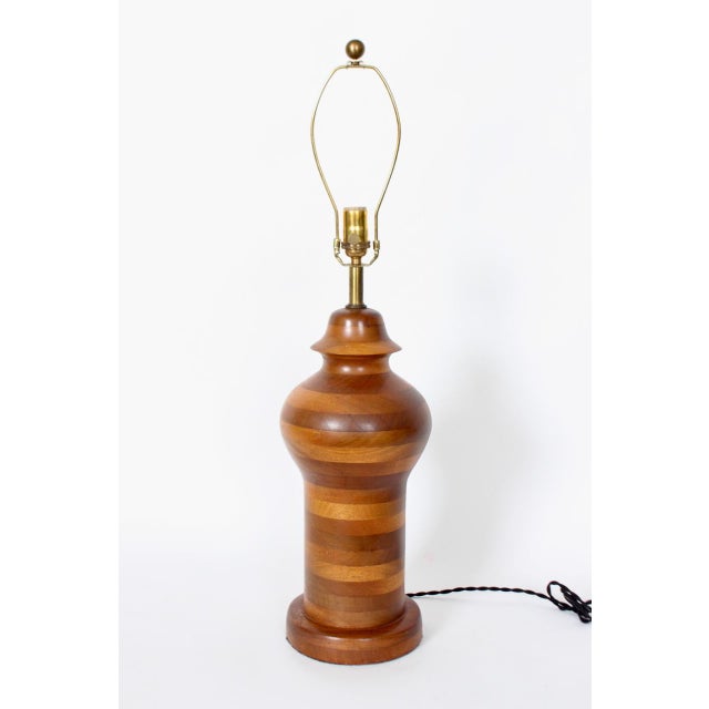 Mid-Century Modern Ginger Jar Table Lamp in Stacked Mixed Hardwood, 1970's For Sale - Image 3 of 12